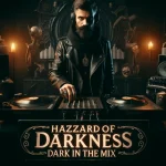 DALL·E 2024-05-18 20.41.02 – Create an image of a radio show titled ‚Hazzard of Darkness‘ with a segment called ‚Dark in The Mix‘. The scene is set in a dimly lit studio with goth